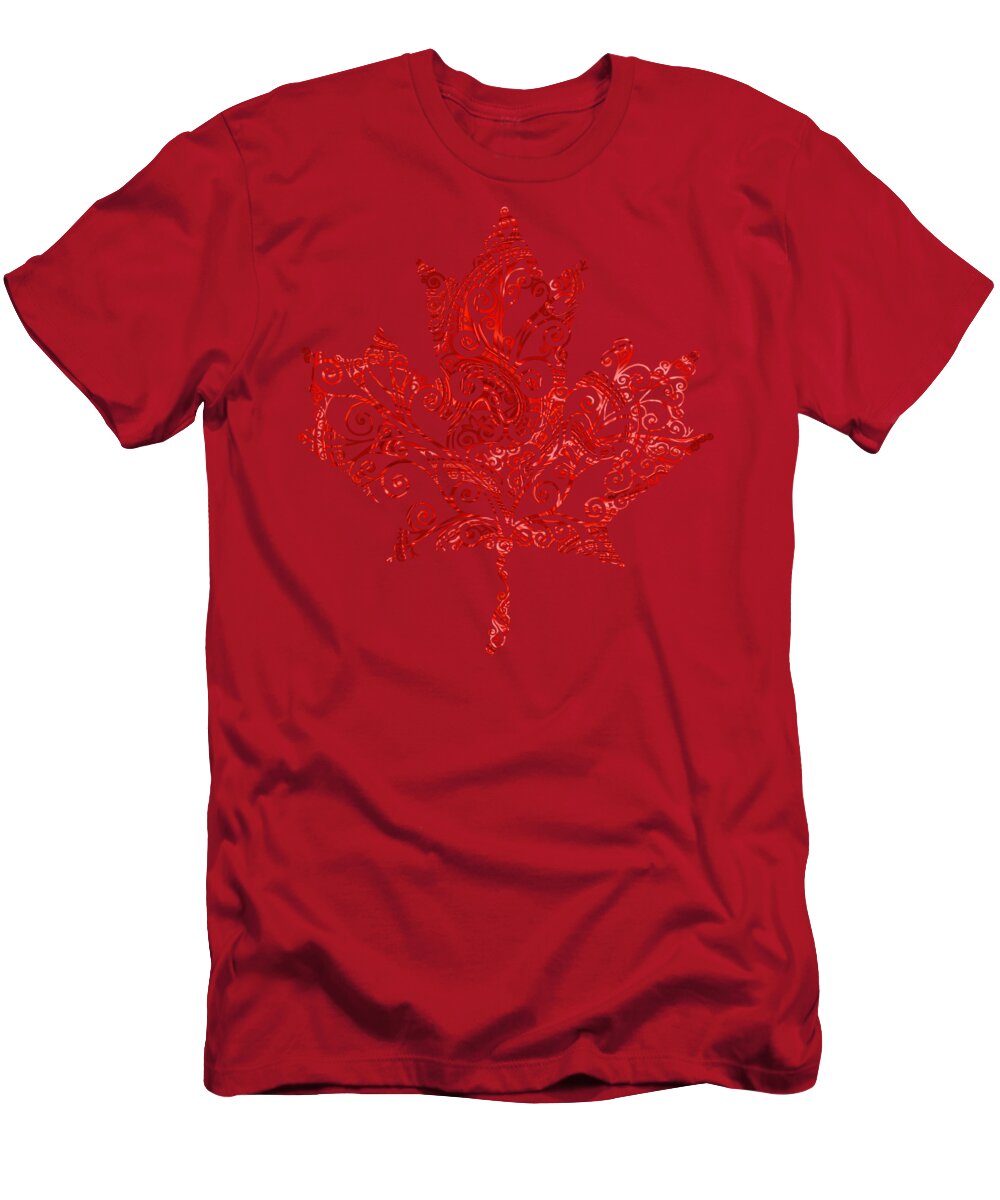 Leaf T-Shirt featuring the digital art Swirly Pattern Maple Leaf by Katherine Nutt