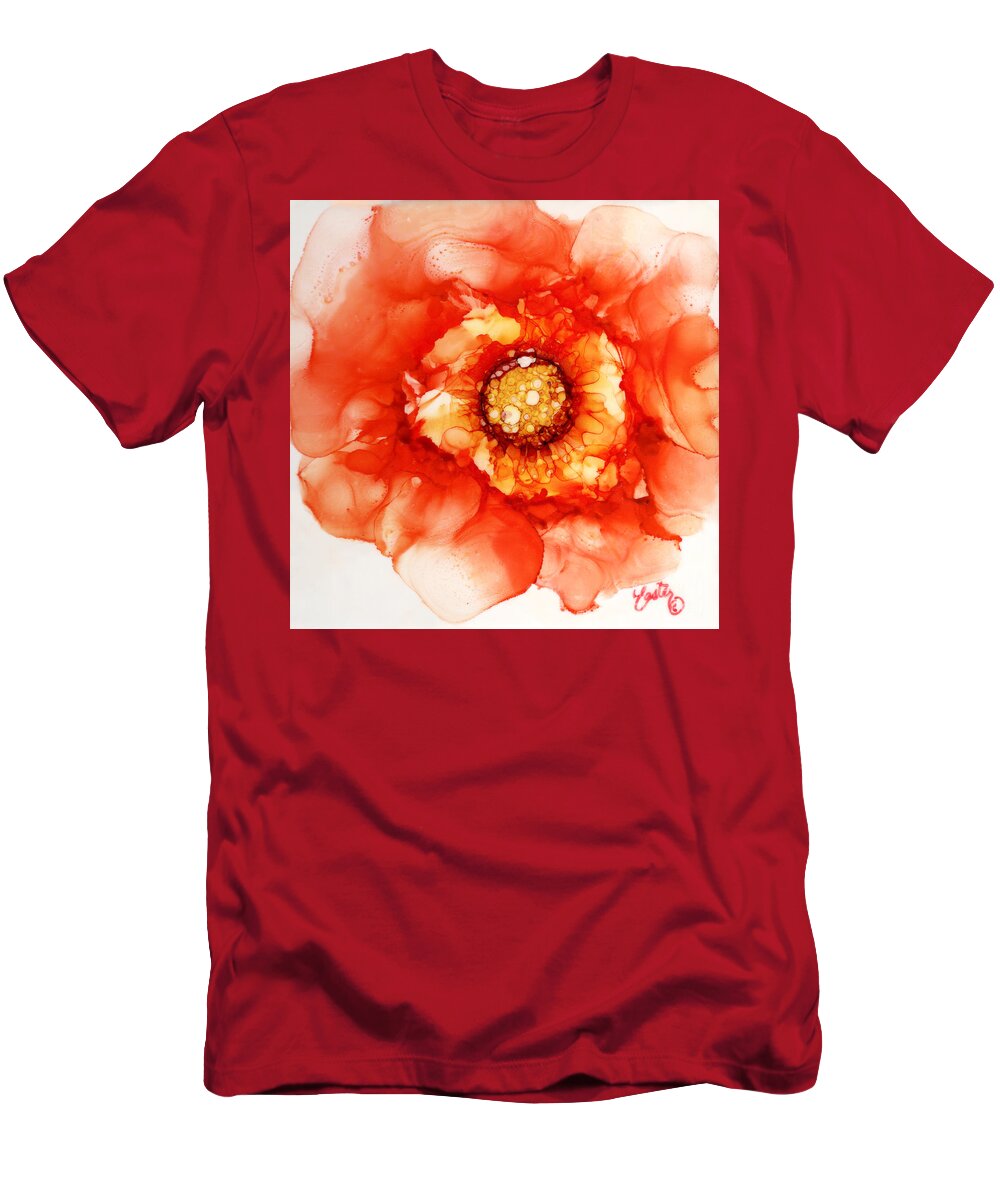 Tangerine Wild Rose T-Shirt featuring the painting Tangerine Wild Rose by Daniela Easter