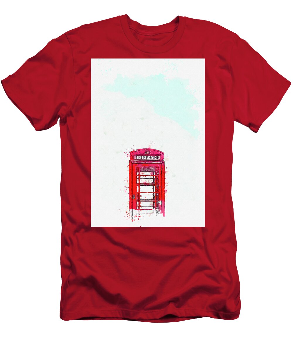 Telephone T-Shirt featuring the painting Telephone Box, ca 2021 by Ahmet Asar, Asar Studios by Celestial Images