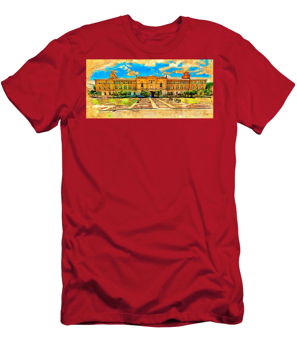 Administration Building T-Shirt featuring the digital art The Administration Building of the Texas Tech University - digital painting by Nicko Prints