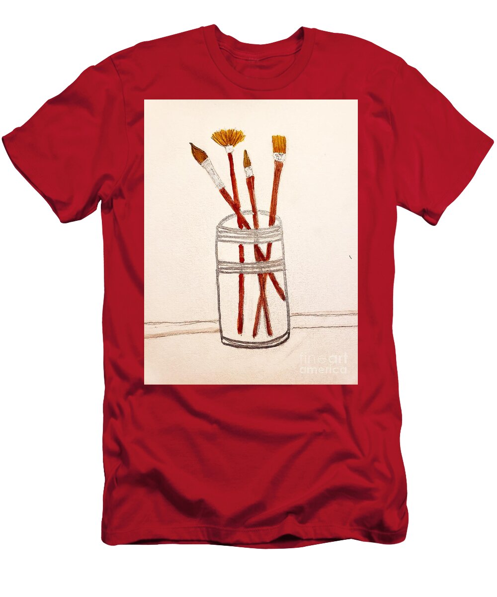 Paint Brushes T-Shirt featuring the painting The Artist's Tools by Margaret Welsh Willowsilk