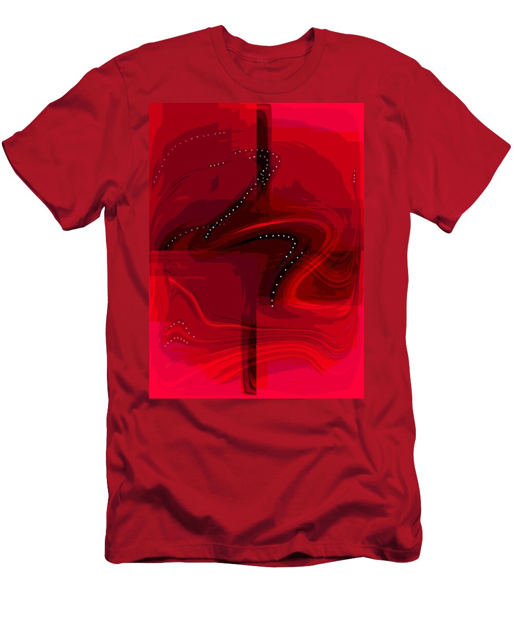 Spiritual Abstract T-Shirt featuring the digital art The Struggle - Red and Black Spiritual Abstract Art by Shelli Fitzpatrick