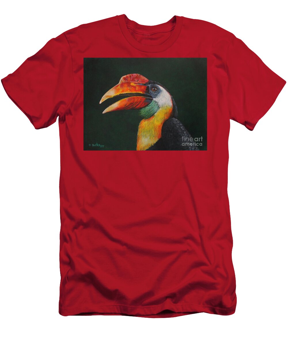 Horn Bill T-Shirt featuring the painting The Wrinkled Hornbill by Bob Williams