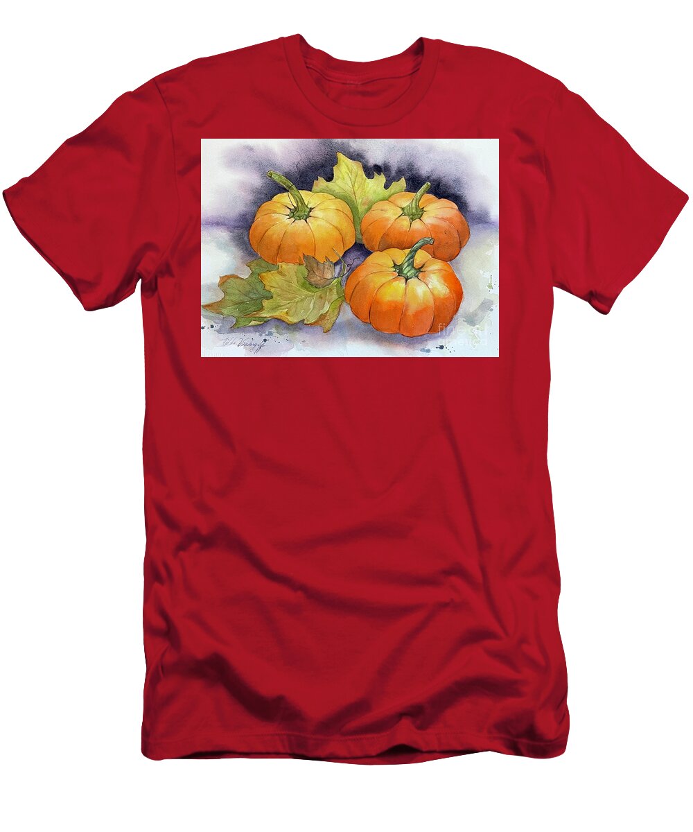 Orange T-Shirt featuring the painting Three Little Pumpkins by Hilda Vandergriff