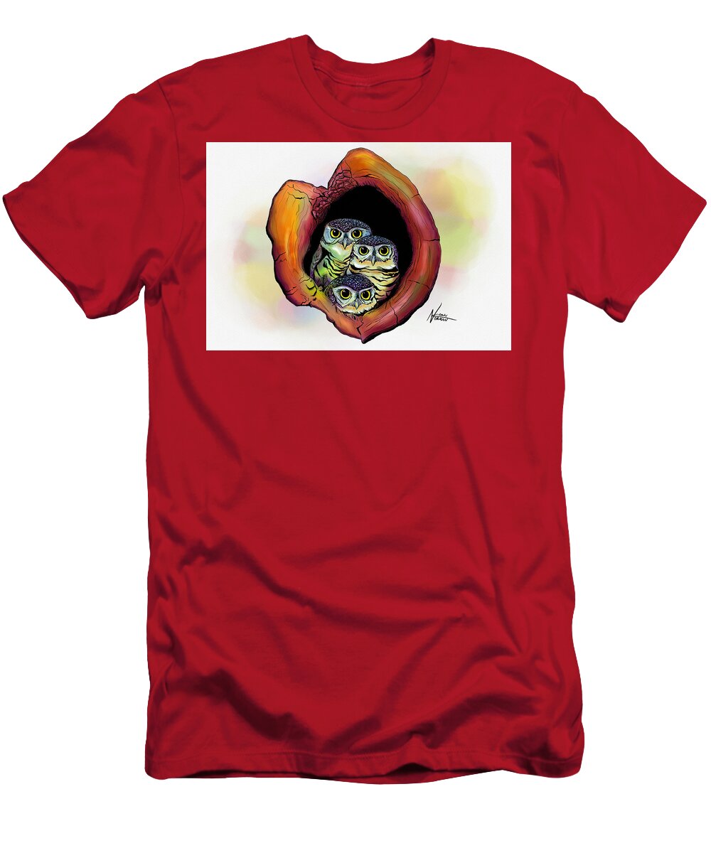 Wildlife T-Shirt featuring the digital art Three Owls by Norman Klein