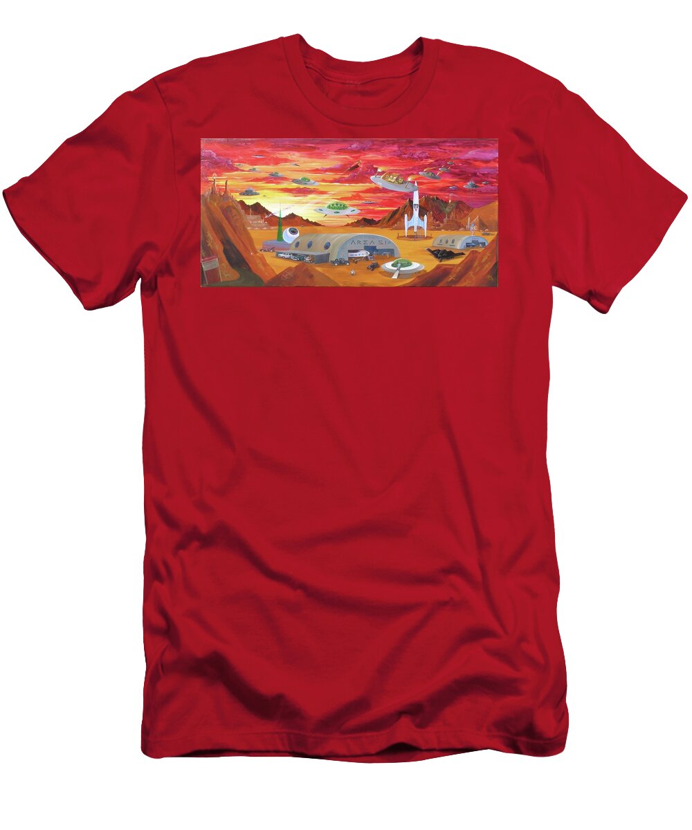 Rocket 88 T-Shirt featuring the painting Tikis and Aliens by Alan Johnson
