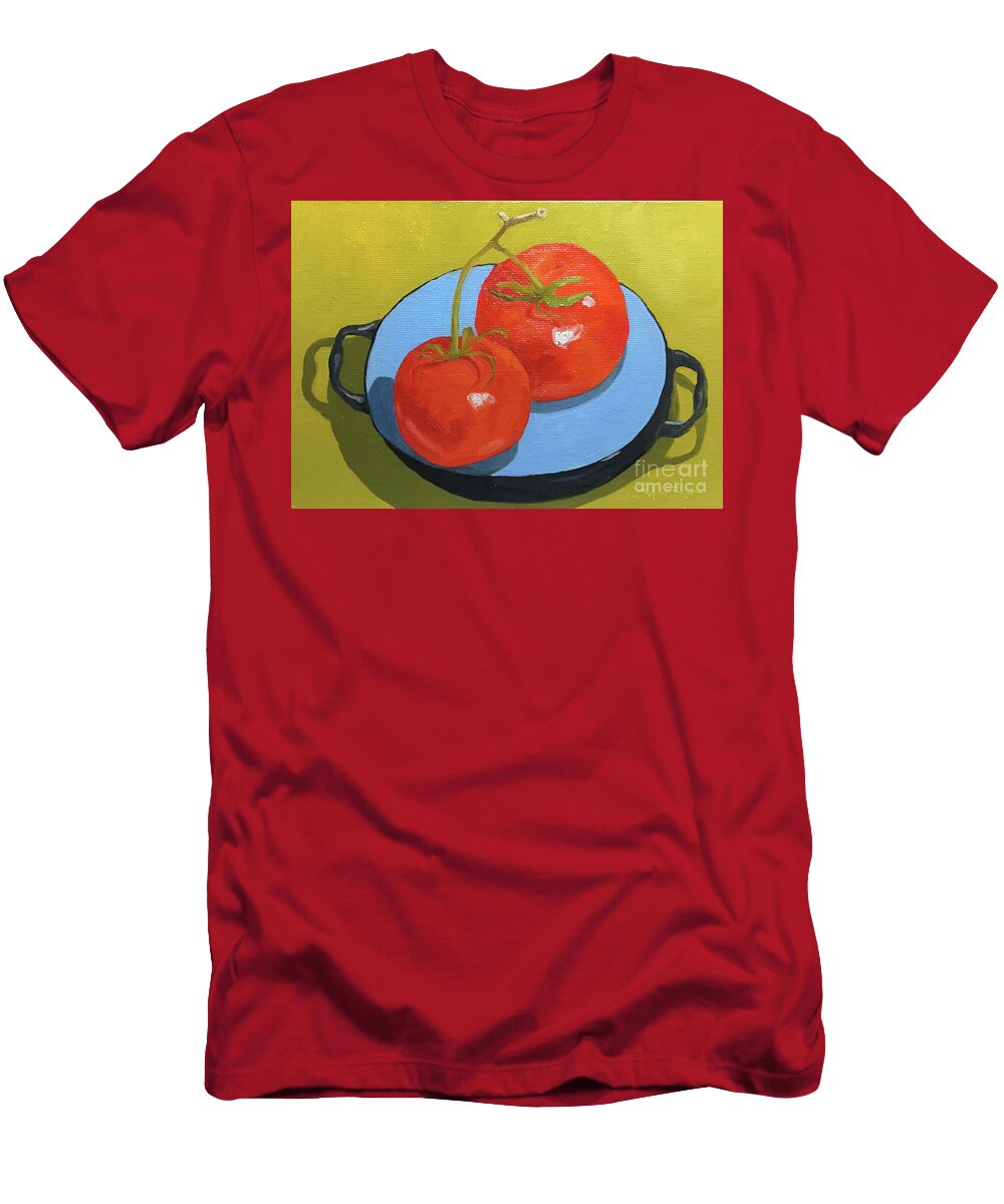 Tomato T-Shirt featuring the painting Tomatoes on Blue Plate by Anne Marie Brown