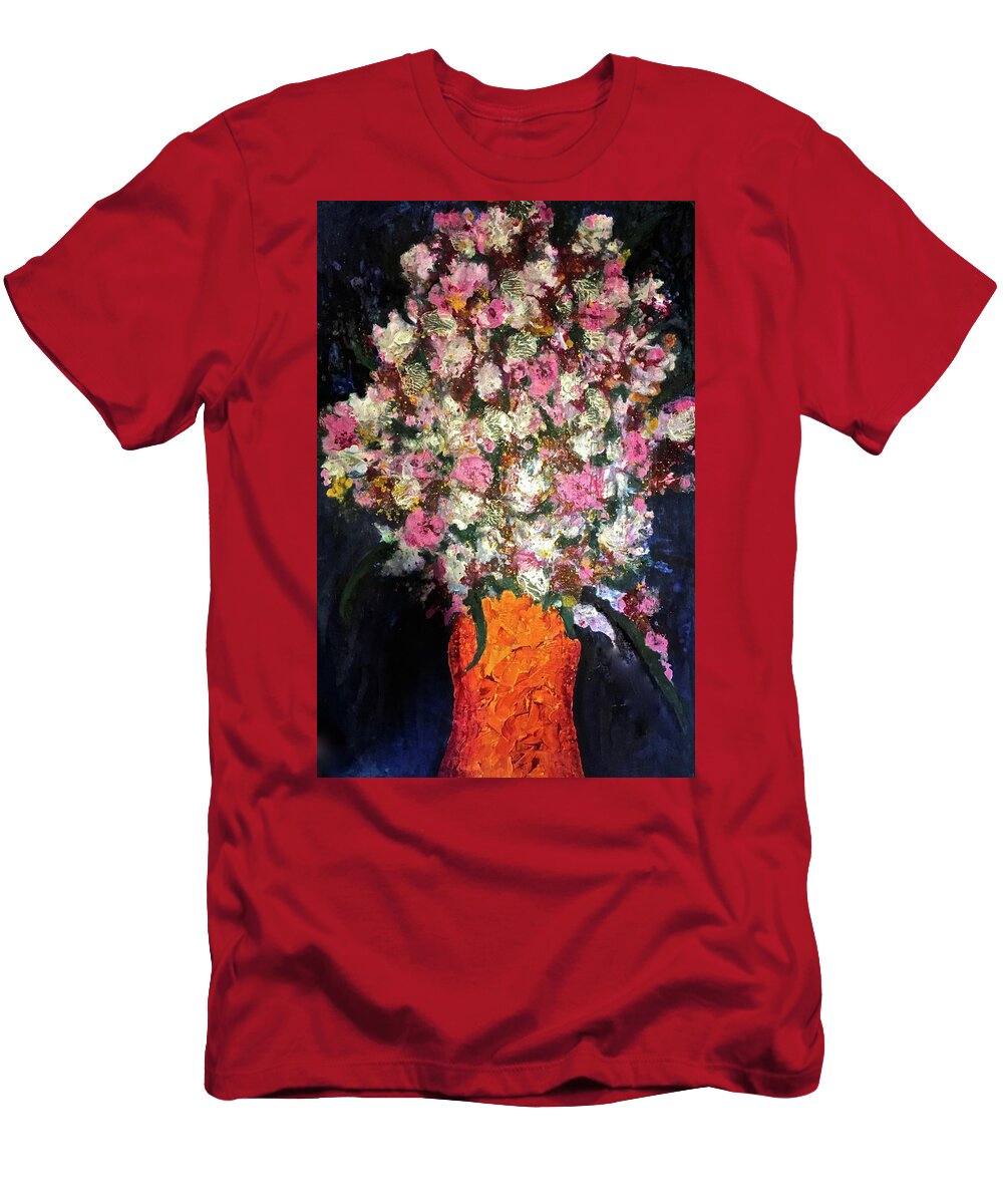 Vase T-Shirt featuring the painting Too Many Flowers for One Vase by Janice Nabors Raiteri