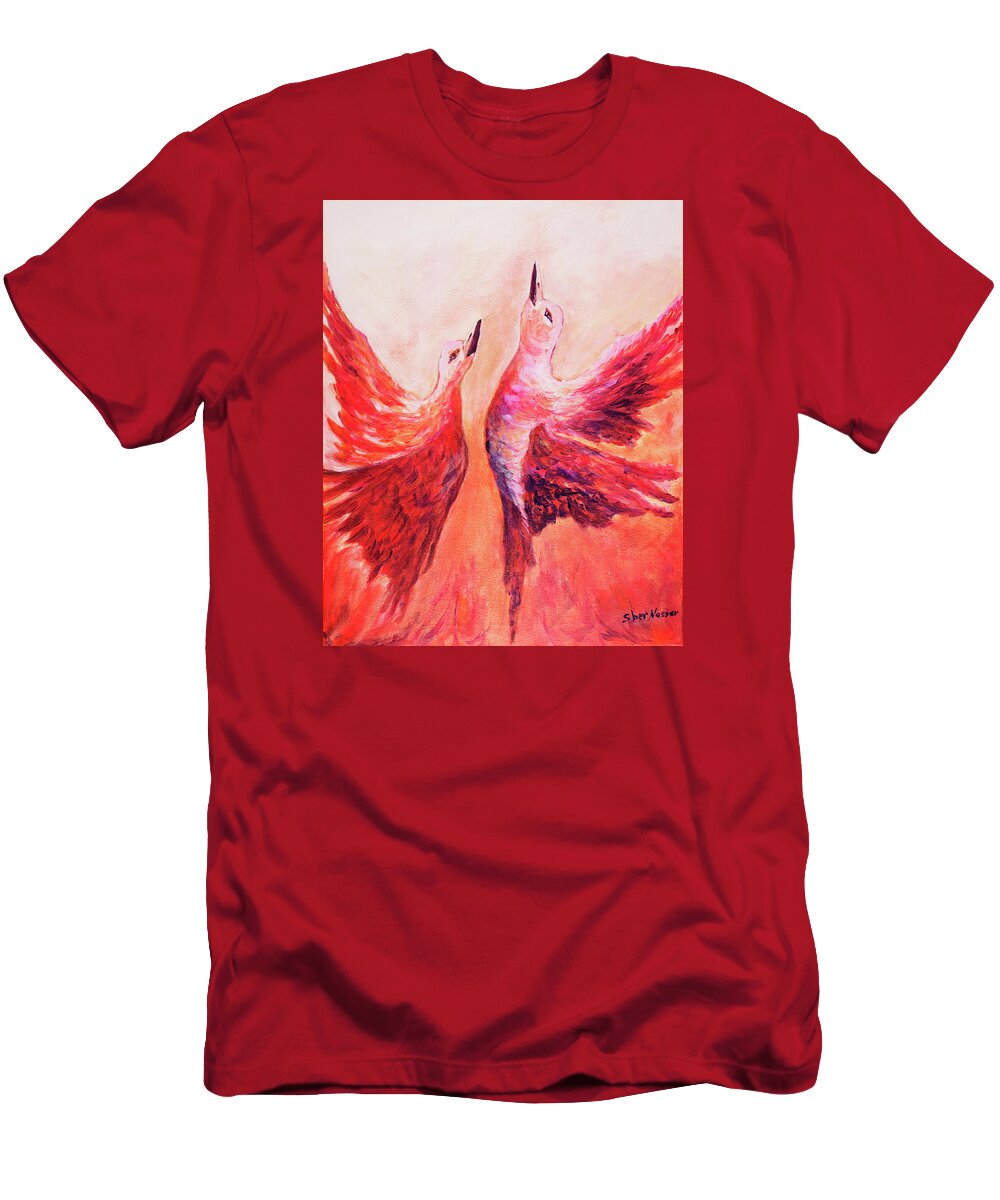 Sher Nasser Artist T-Shirt featuring the painting Towards Heaven Canadian Geese by Sher Nasser Artist