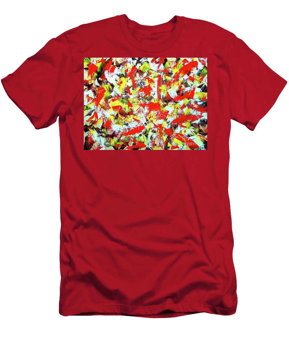 Yellow T-Shirt featuring the painting Transitions with Yellow Brown and Red by Dean Triolo