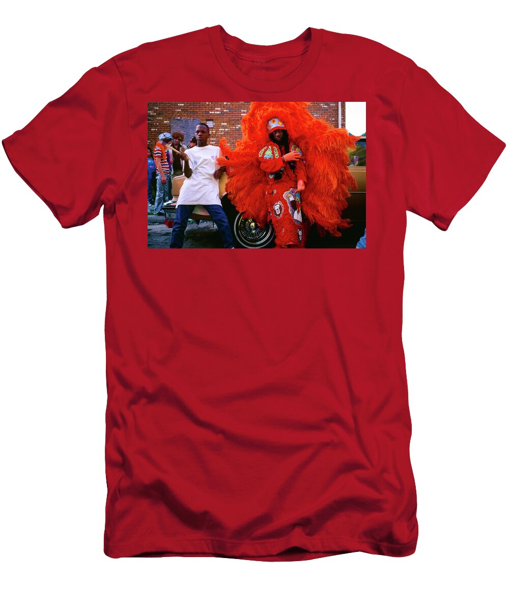 Mardi Gras T-Shirt featuring the photograph Treme - Mardi Gras Black Indian Parade, New Orleans by Earth And Spirit