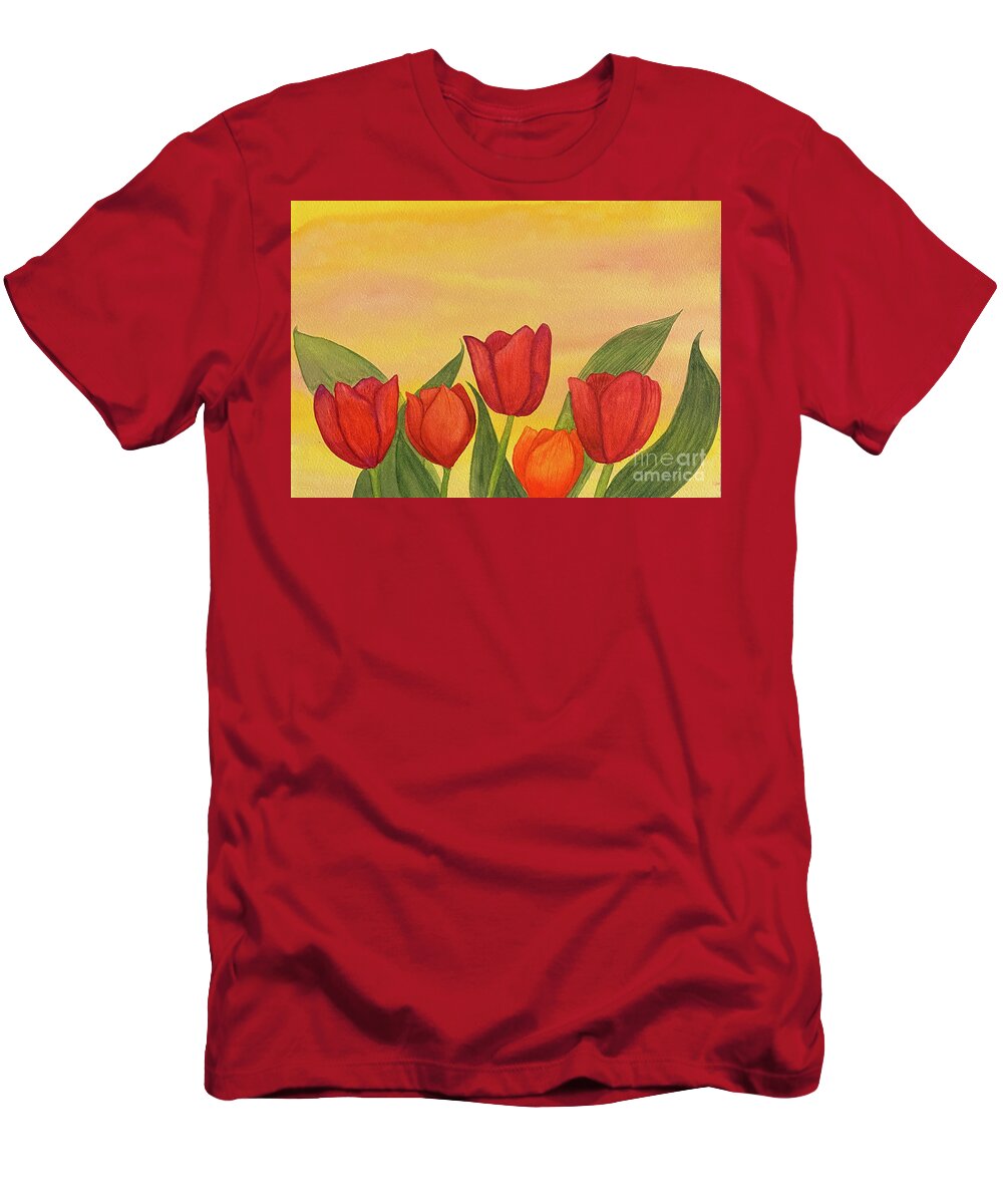 Tulips T-Shirt featuring the painting Tulips at Sunset by Lisa Neuman