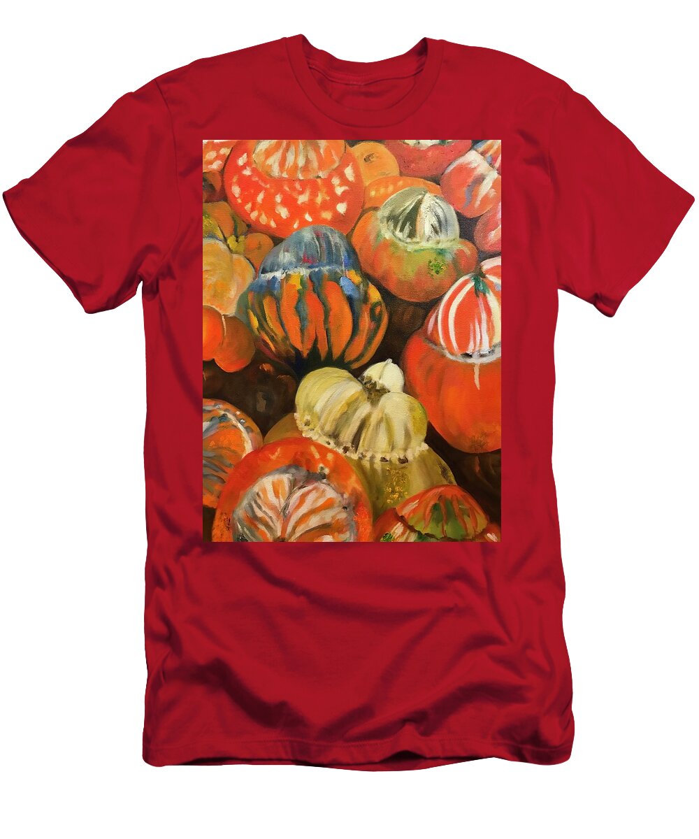 Turban Squash T-Shirt featuring the painting Turbans From My Fall Garden by Juliette Becker