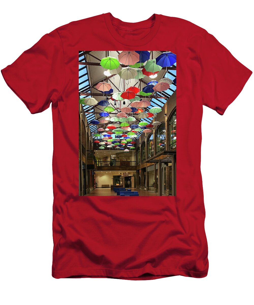 Umbrellas T-Shirt featuring the photograph Umbrellas Above by Patti Deters
