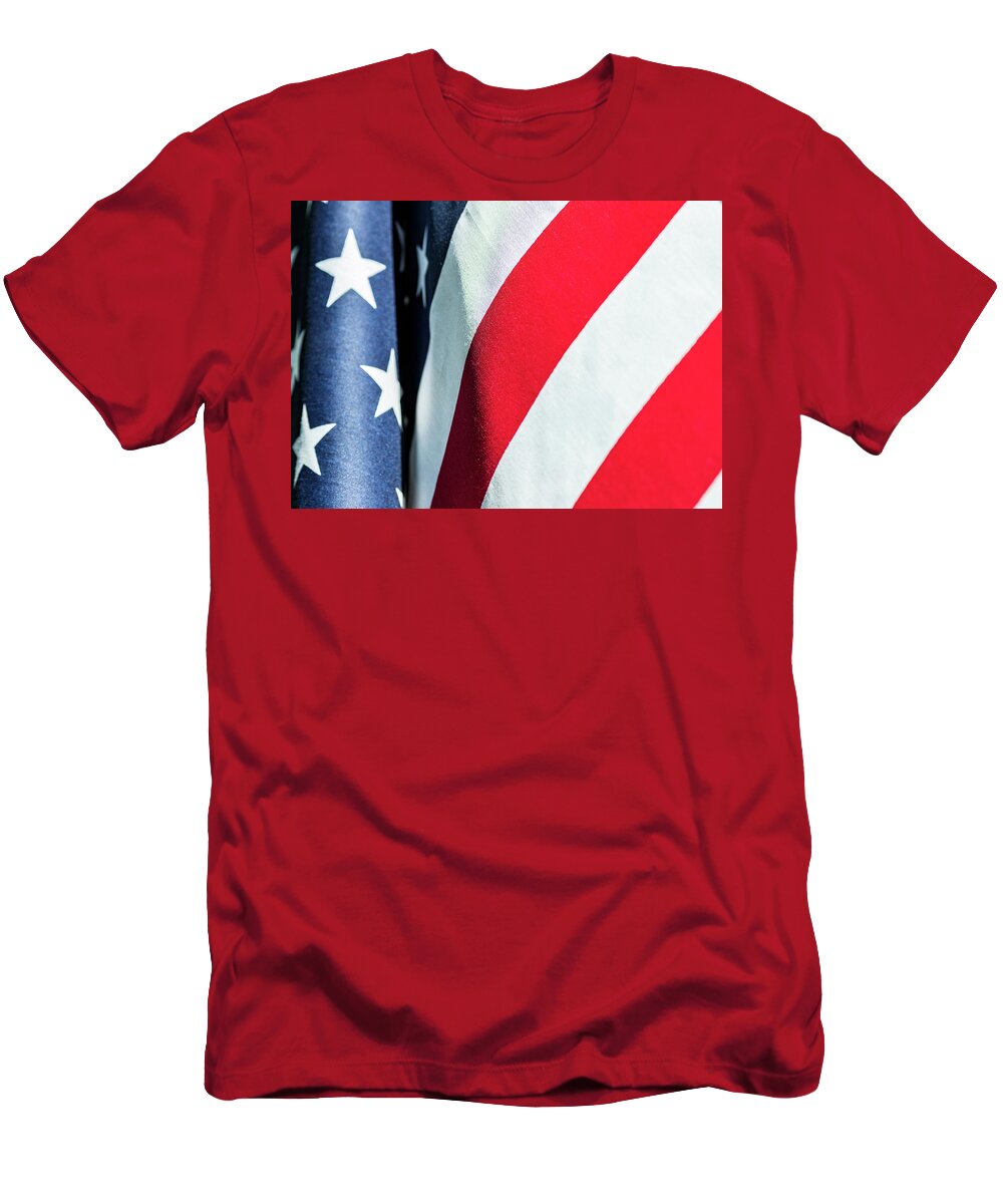 America T-Shirt featuring the photograph USA Proud American Flag 6 by Amelia Pearn