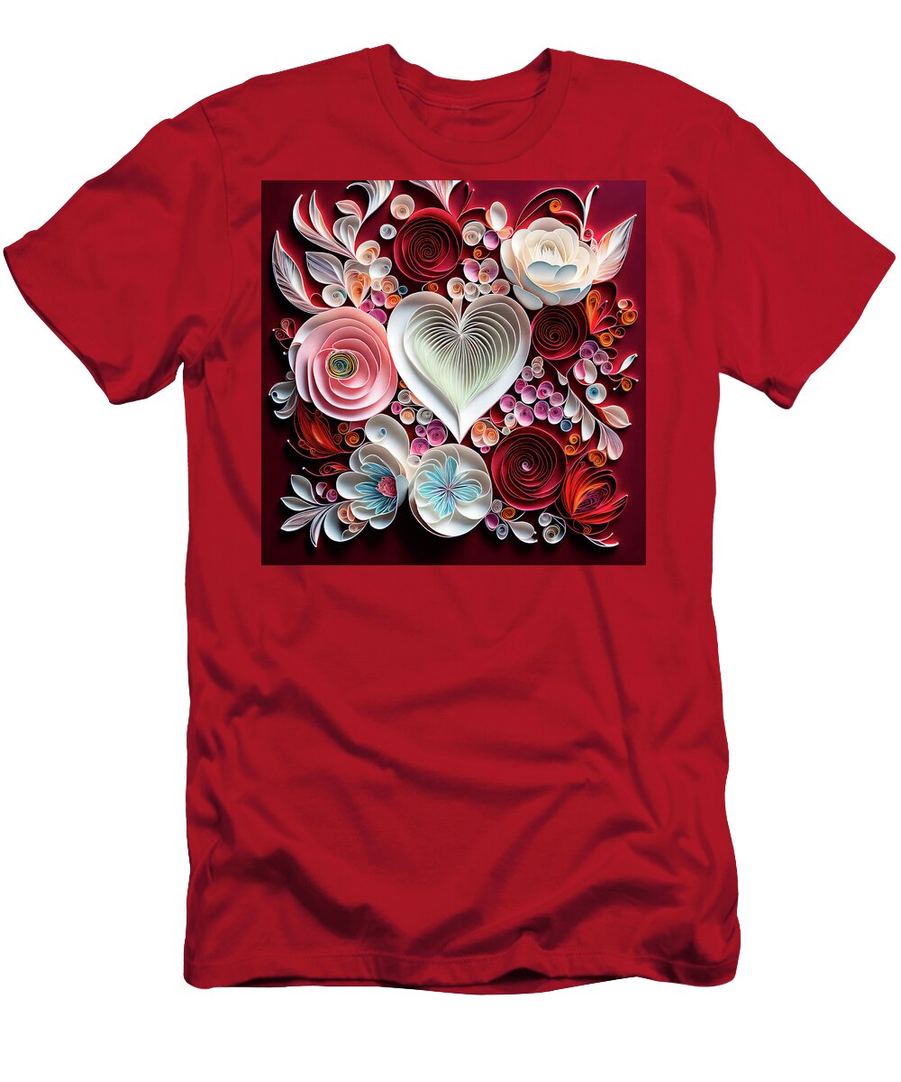Valentines T-Shirt featuring the digital art Valentines Day Hearts and Flowers by Peggy Collins