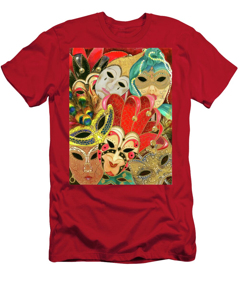 Masks T-Shirt featuring the painting Venetian Masks by Barbara Landry