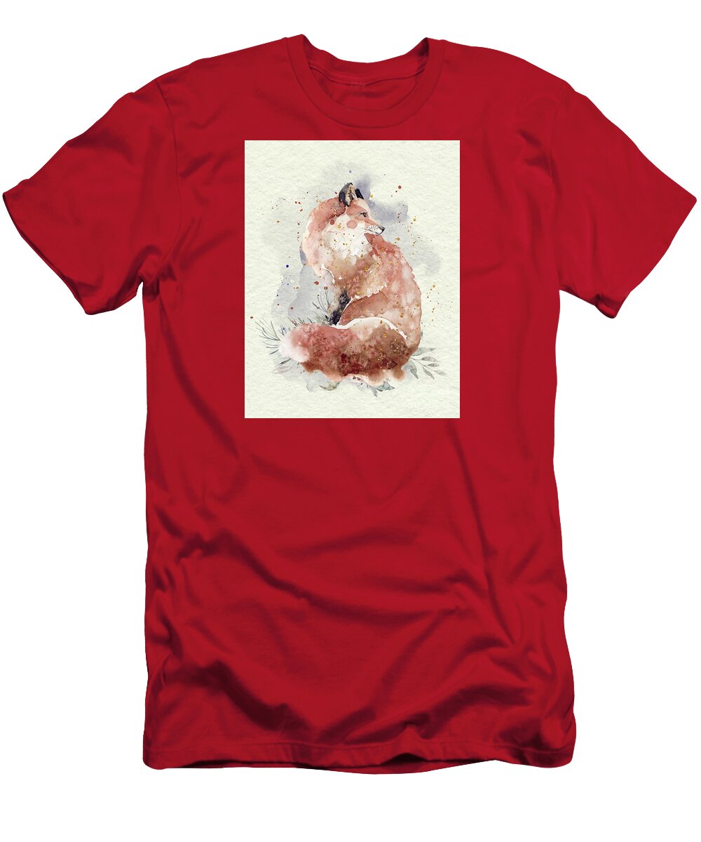 Fox T-Shirt featuring the painting Watercolor Fox by Garden Of Delights