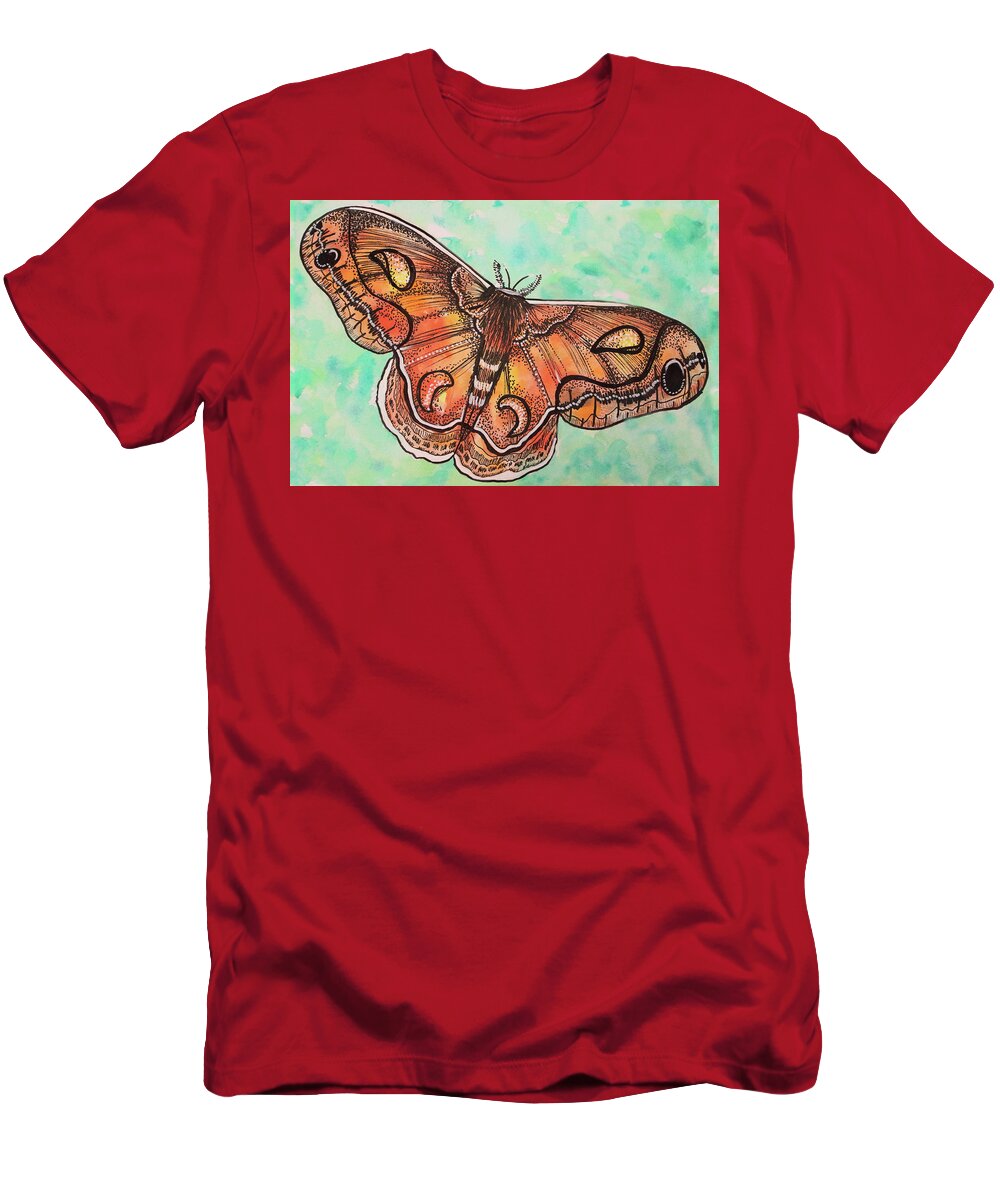 Watercolor T-Shirt featuring the painting Ink and Watercolor Moth A Delicate Flight by Kenneth Pope