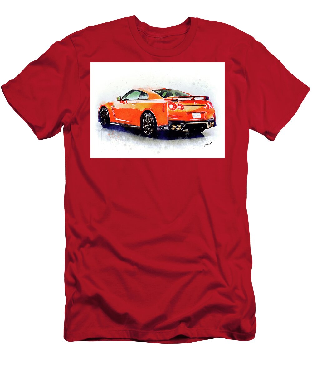 Watercolor T-Shirt featuring the painting Watercolor Nissan GT-R - oryginal artwork by Vart. by Vart