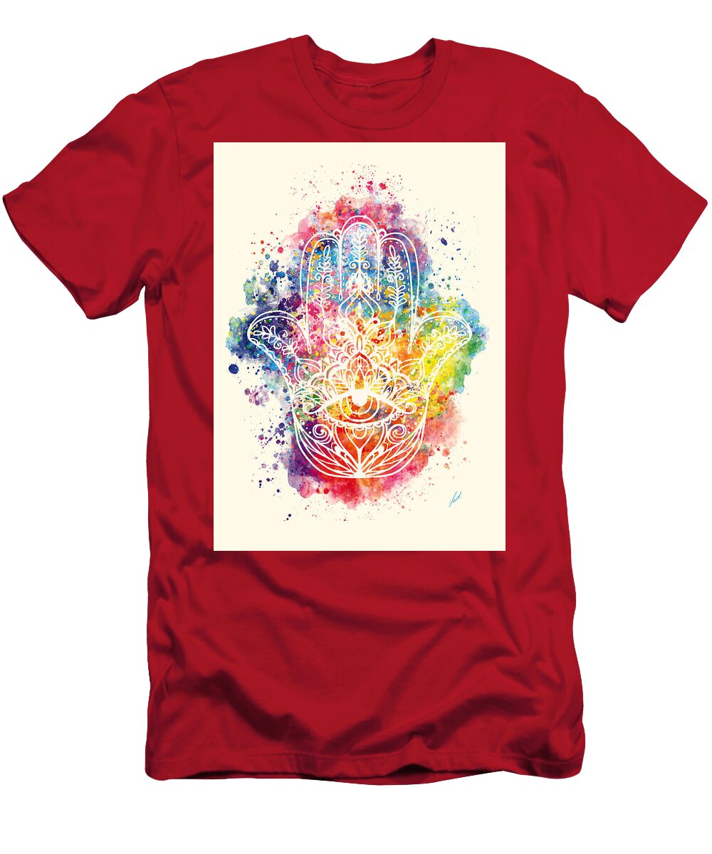 Watercolor T-Shirt featuring the painting Watercolor - The Hamsa by Vart by Vart Studio