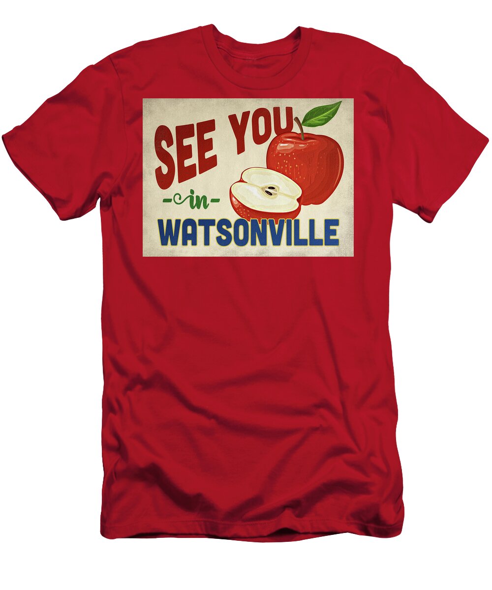 Watsonville T-Shirt featuring the digital art Watsonville California Apple - Vintage by Flo Karp