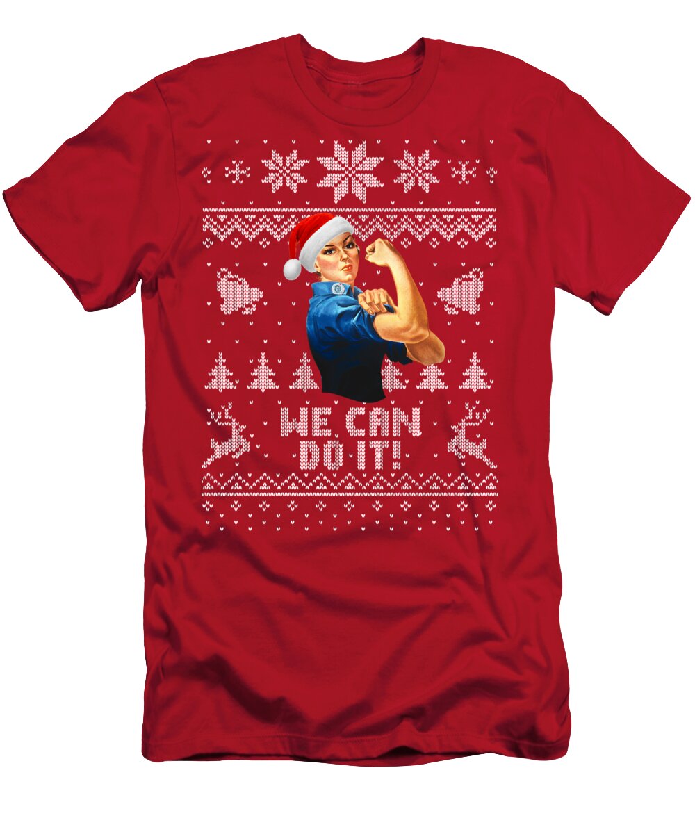 Santa T-Shirt featuring the digital art We Can Do It Christmas Rosie by Filip Schpindel