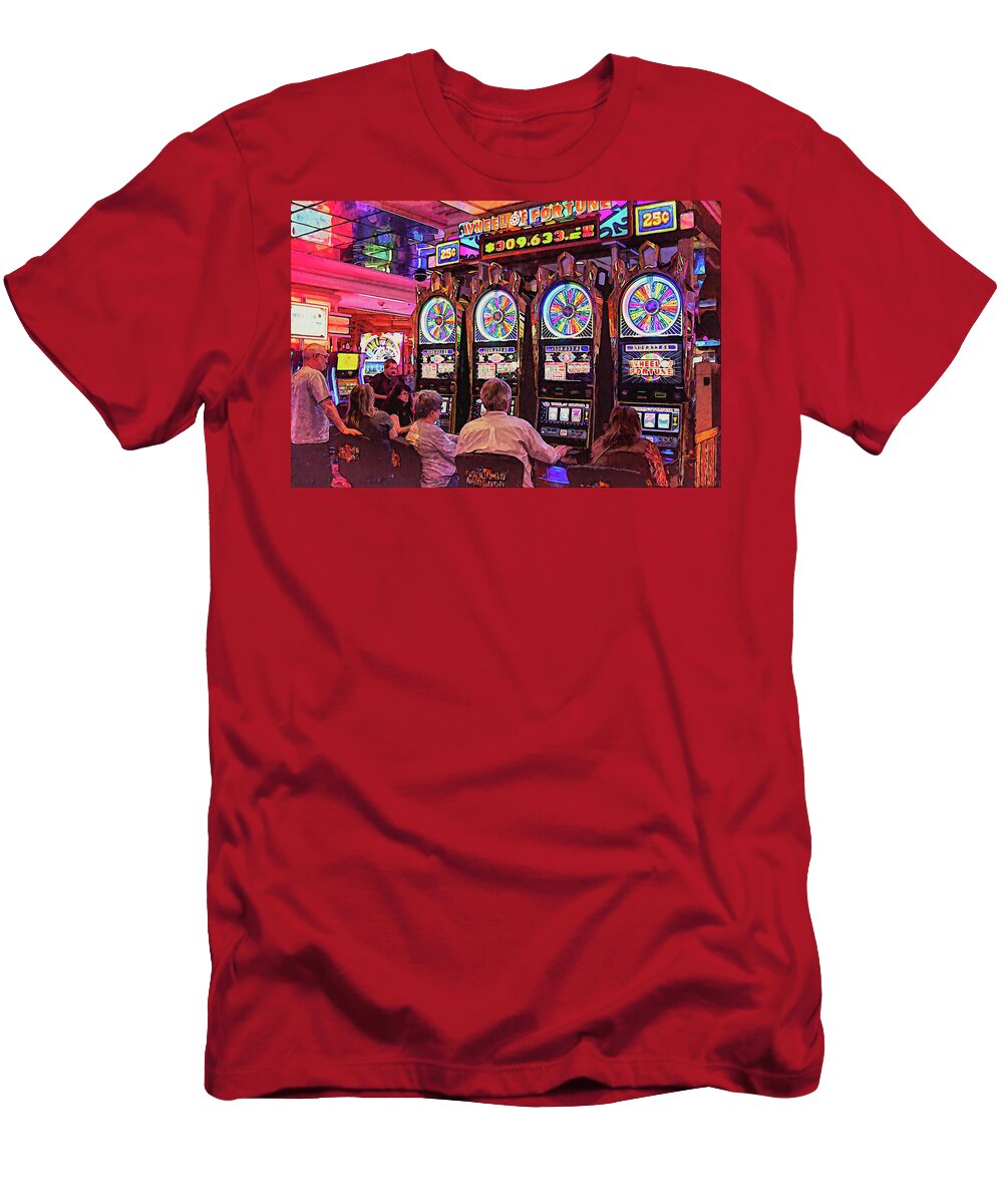 Wheel Of Fortune T-Shirt featuring the digital art Wheel of Fortune Flamingo Las Vegas by Tatiana Travelways