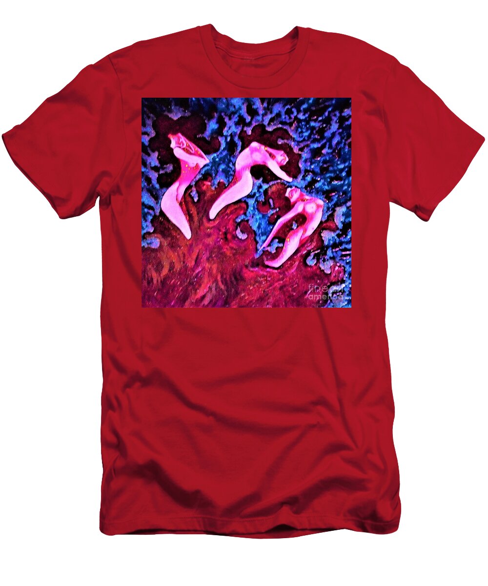Nude T-Shirt featuring the painting Wine Flash by Tatyana Shvartsakh