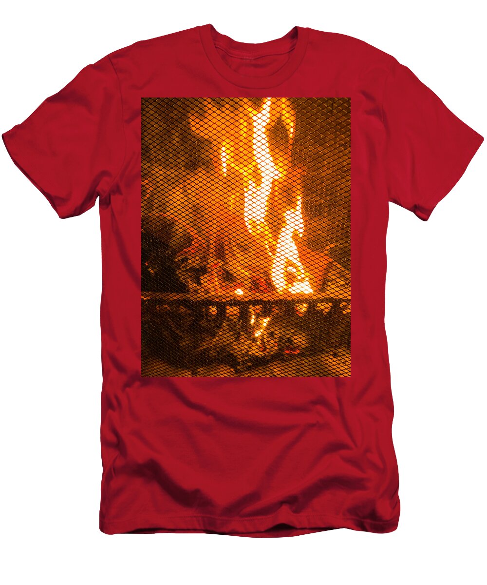 Fire T-Shirt featuring the photograph Wood Burning Fire Place by Eileen Backman