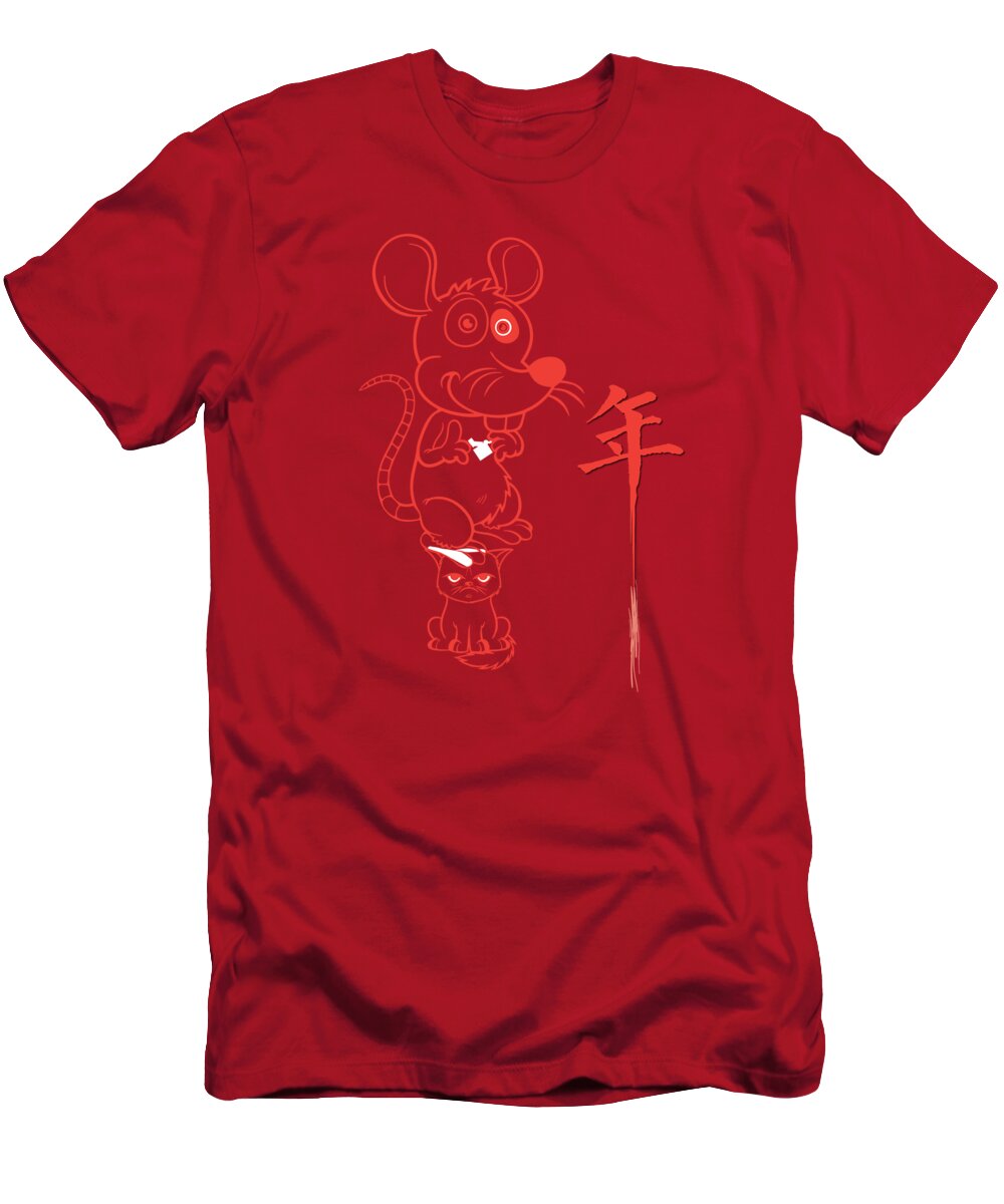 Year Of Rat T-Shirt featuring the digital art Year of Rat -Red by Fei A