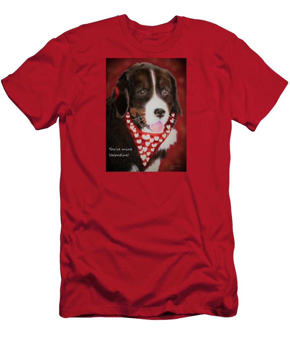 Burmese Mountain Dog T-Shirt featuring the drawing You're Mine Valentine by Angela Davies
