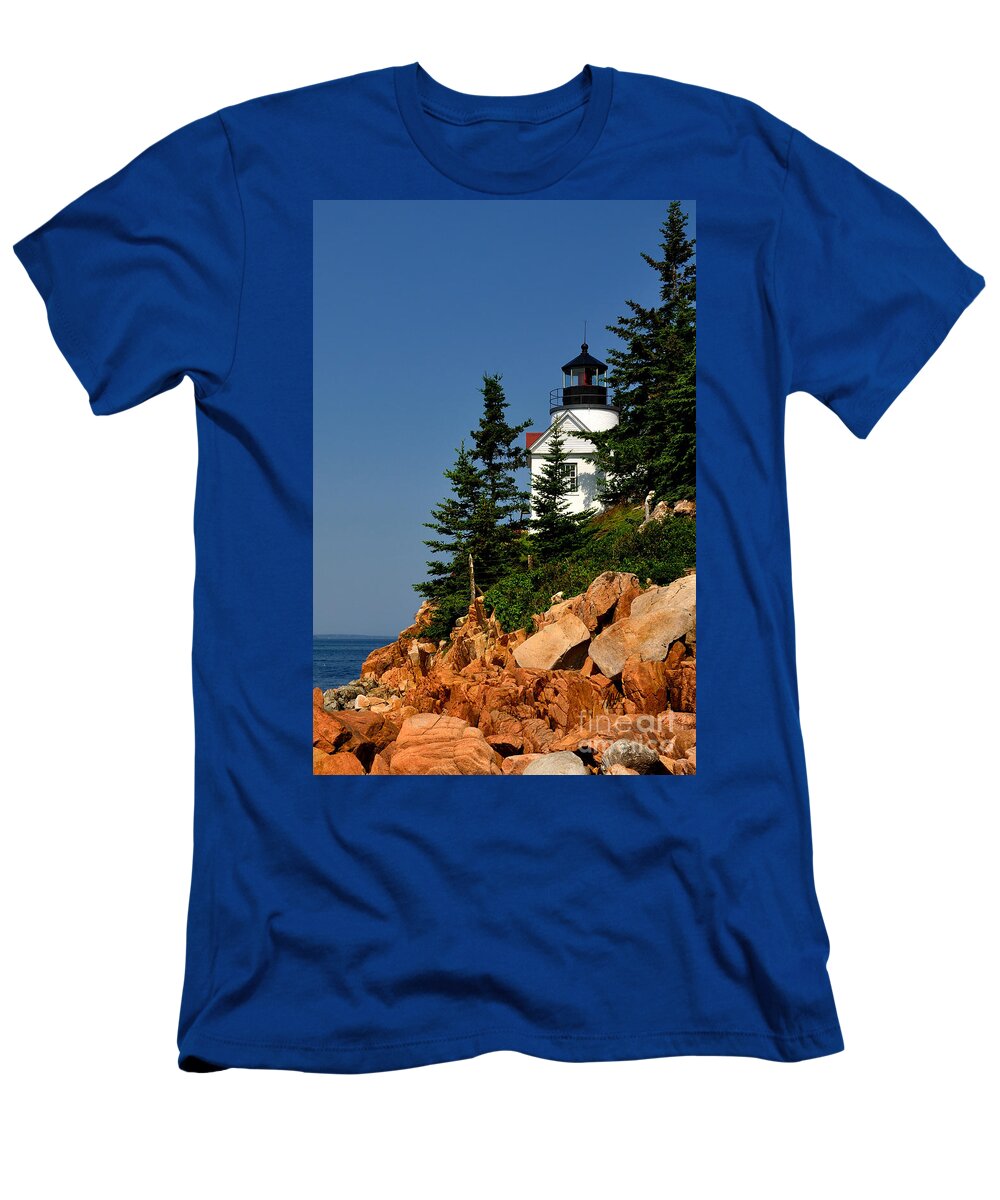 Bass Harbor T-Shirt featuring the photograph Bass Harbor Head Light - Acadia by Mark Valentine