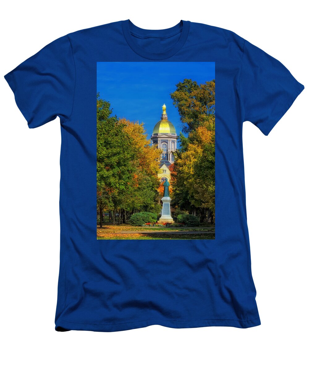 Notre Dame T-Shirt featuring the photograph Autumn on the Campus of Notre Dame #1 by Mountain Dreams