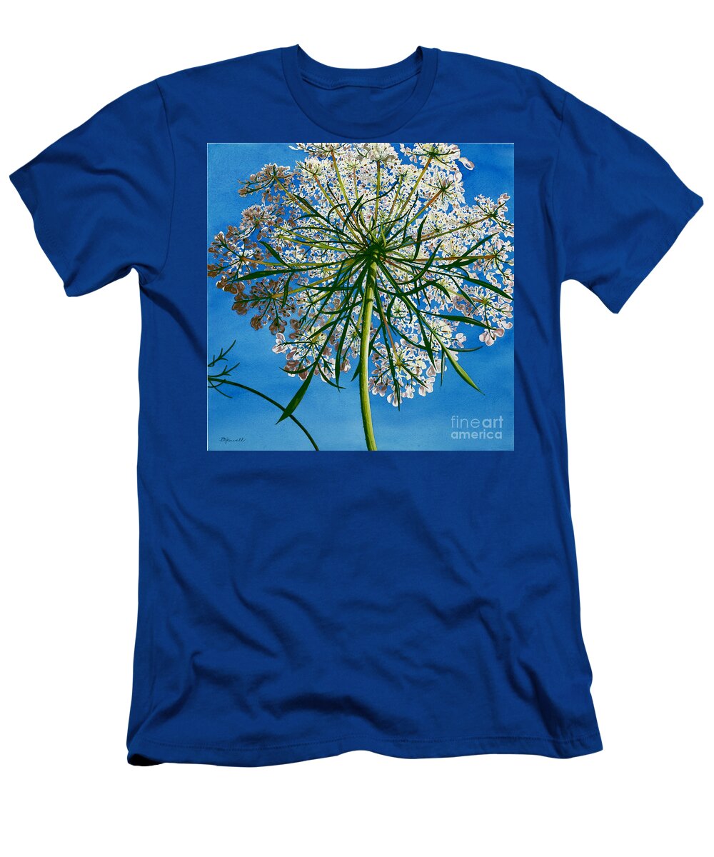 Flower T-Shirt featuring the painting Beneath Queen Anne's Lace by Barbara Jewell