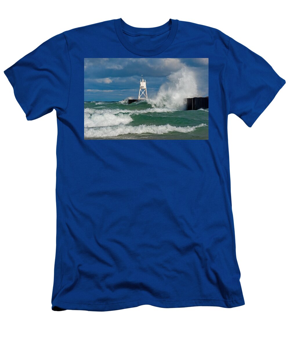 Rough Seas T-Shirt featuring the photograph Break Wall Waves #2 by Gary McCormick