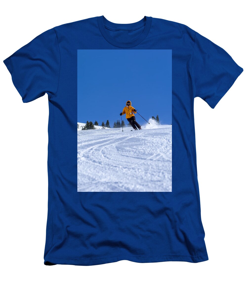 Blue T-Shirt featuring the photograph First Run by Sebastian Musial