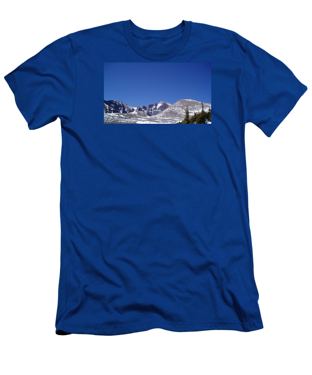 Mountains T-Shirt featuring the photograph Longs peak and blue sky by Thomas Samida