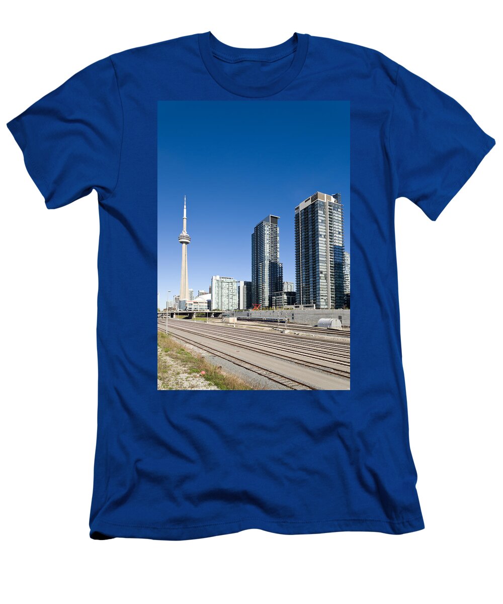 Photography T-Shirt featuring the photograph Skyscrapers And Railway Yard With Cn #1 by Panoramic Images