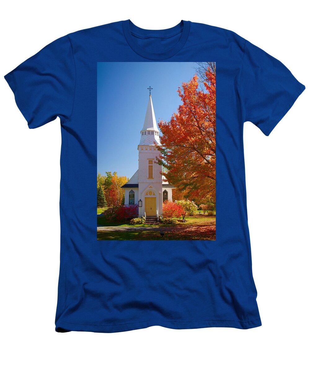 Autumn Foliage New England T-Shirt featuring the photograph St Matthew's in Autumn splendor #2 by Jeff Folger