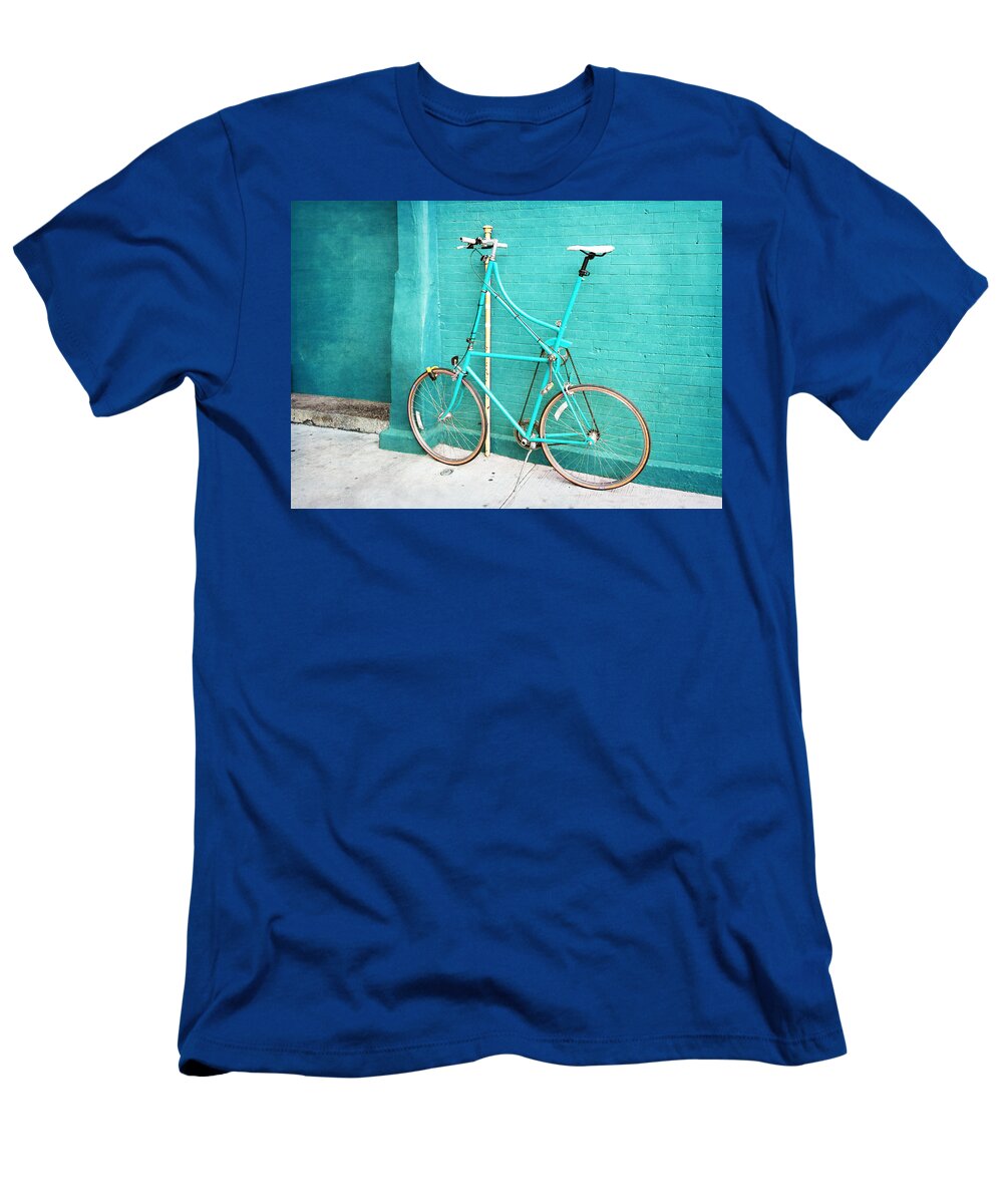 Turquoise T-Shirt featuring the photograph Tall Bike on Aqua Blue Green by Brooke T Ryan