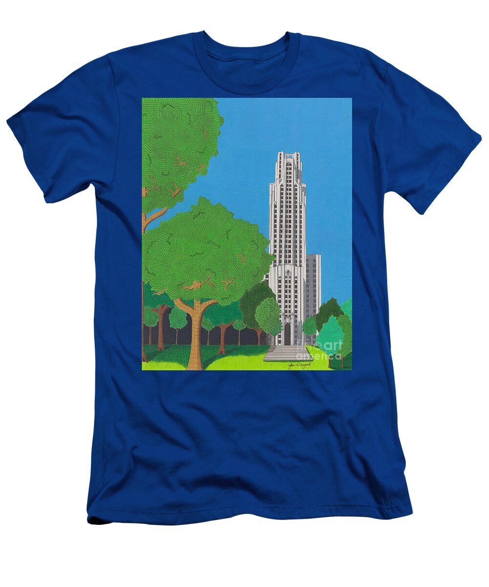 Cathedral T-Shirt featuring the drawing The Cathedral of Learning by John Wiegand