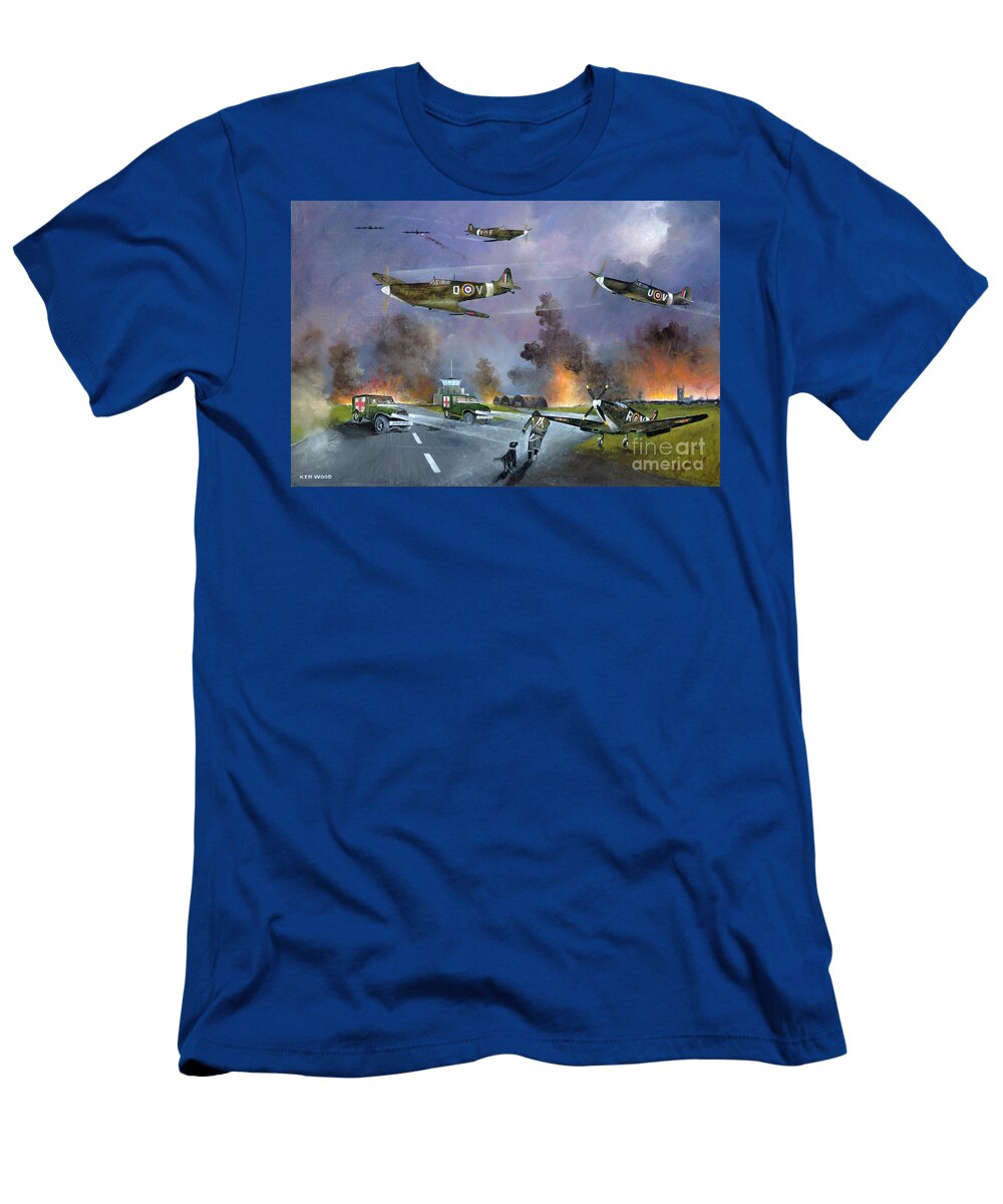 Spitfire T-Shirt featuring the painting Up For The Chase by Ken Wood