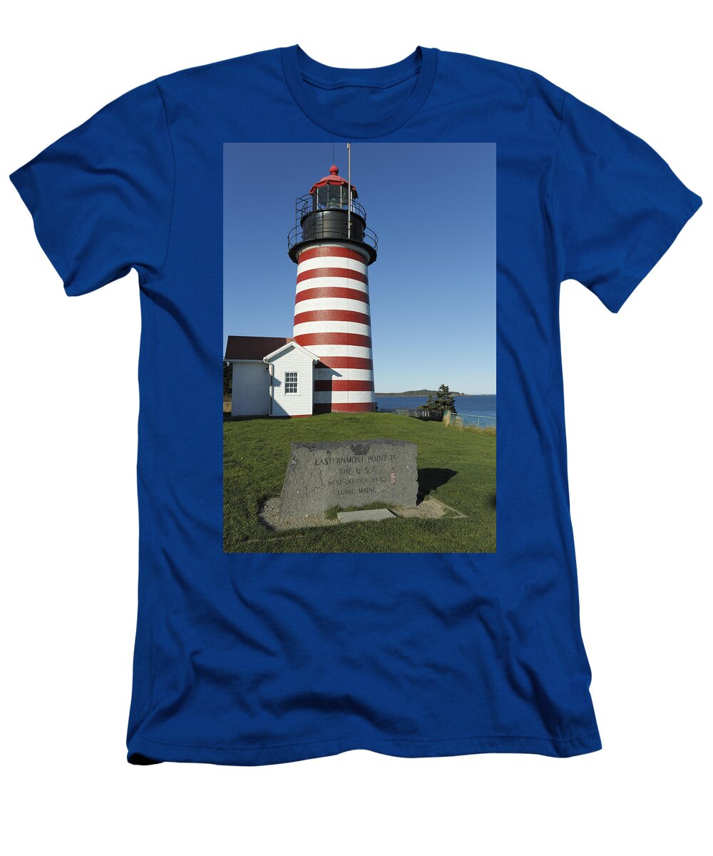 Feb0514 T-Shirt featuring the photograph West Quoddy Lighthouse Lubec Maine #1 by Scott Leslie