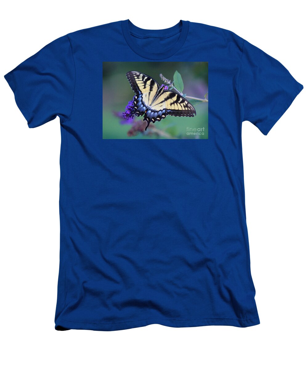 Butterfly T-Shirt featuring the photograph Eastern Tiger Swallowtail Butterfly on Butterfly Bush #3 by Karen Adams