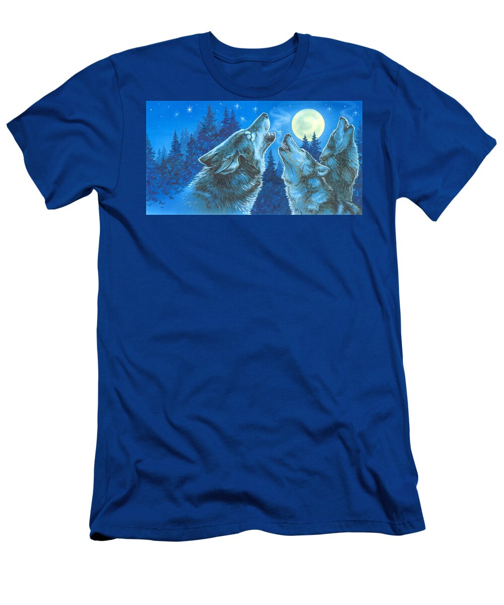 Wolves T-Shirt featuring the painting Moon Song by Richard De Wolfe