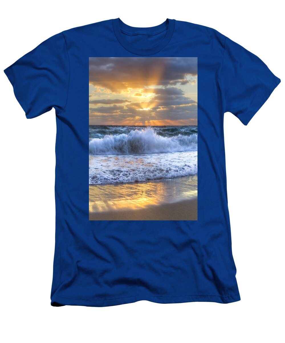 Ocean T-Shirt featuring the photograph Splash Sunrise by Debra and Dave Vanderlaan