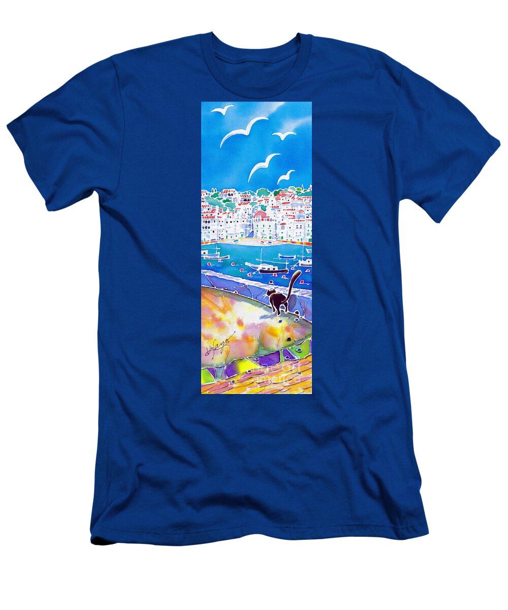 Spain T-Shirt featuring the painting Sunset in Costa Brava #2 by Hisayo OHTA