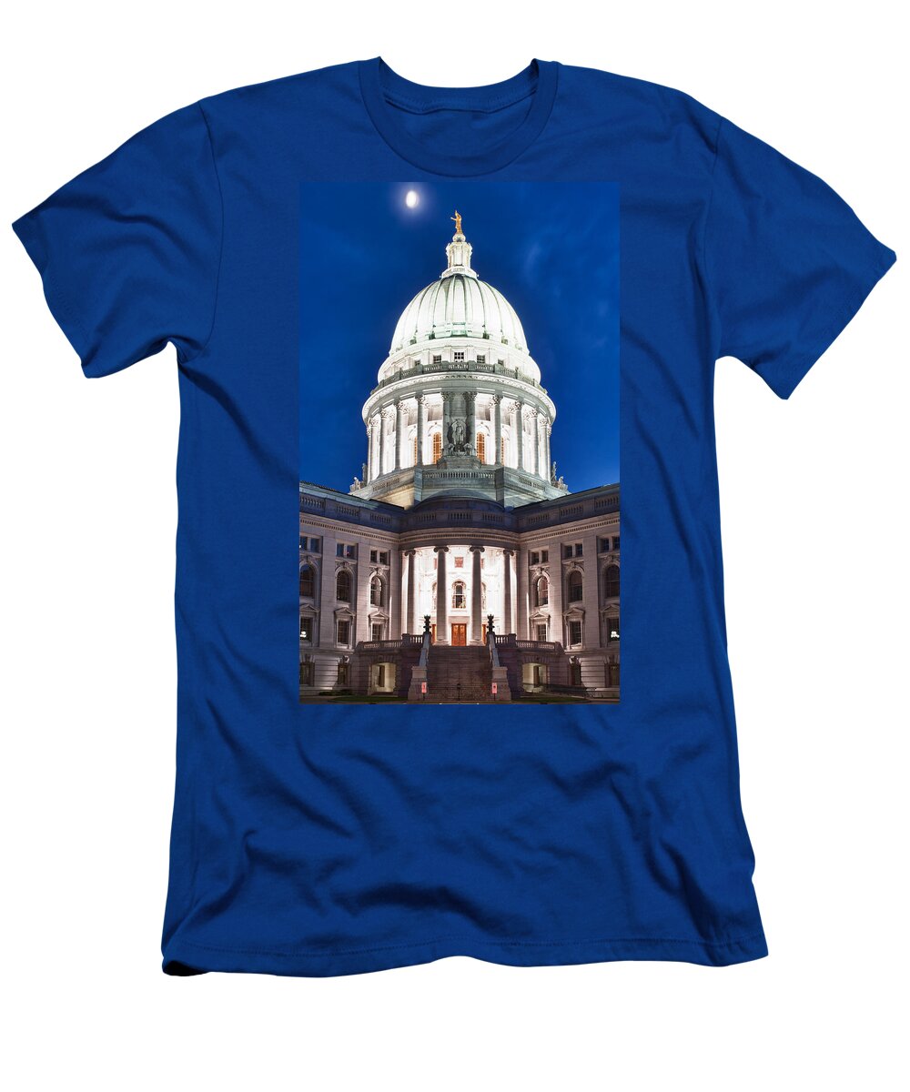 Clouds T-Shirt featuring the photograph Wisconsin State Capitol Building at Night by Sebastian Musial