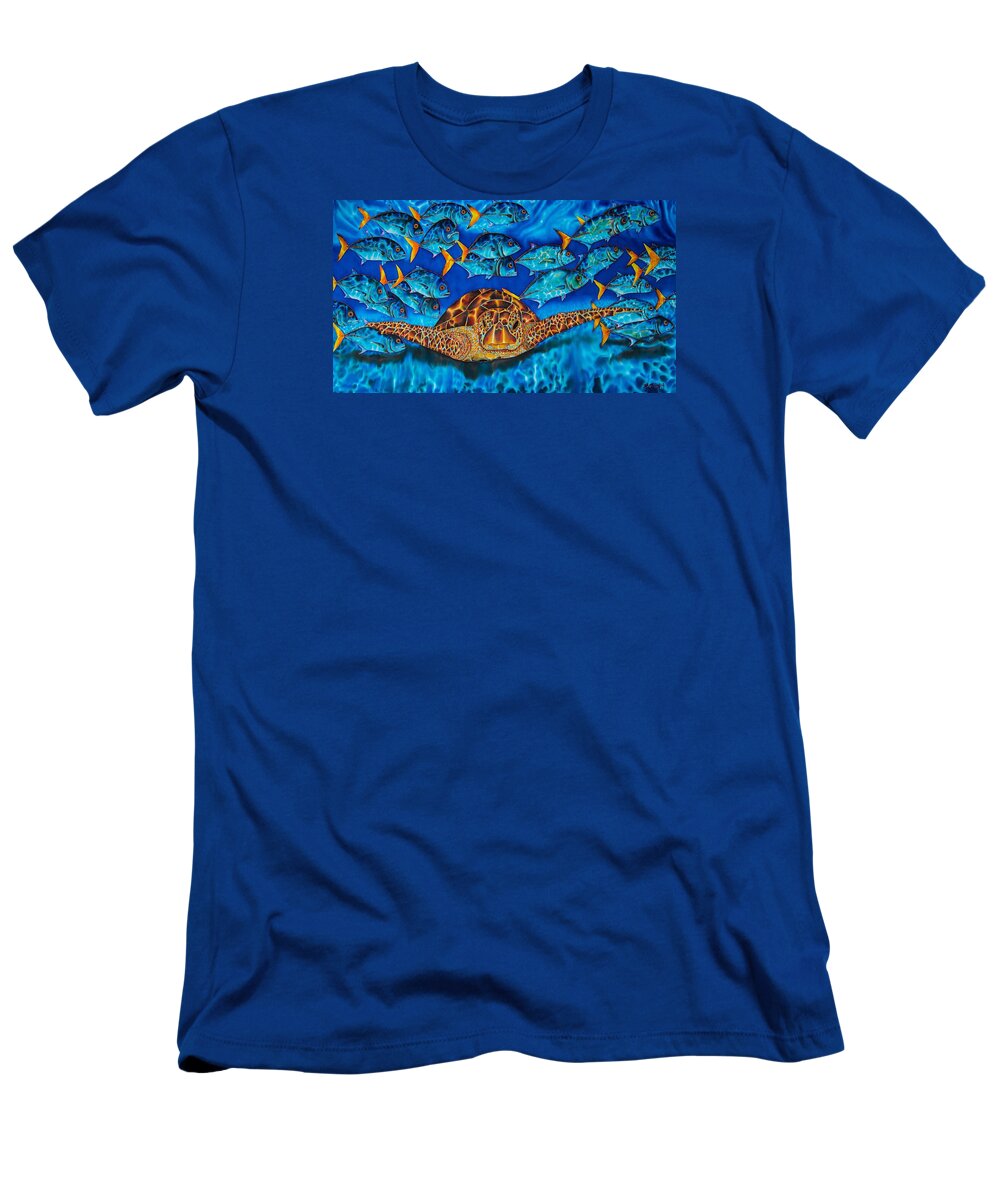 Turtle T-Shirt featuring the painting Green Sea Turtle by Daniel Jean-Baptiste